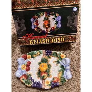 NIB Cracker Barrel Harvest Divided Relish Dish Thanksgiving Serving Tray Vintage